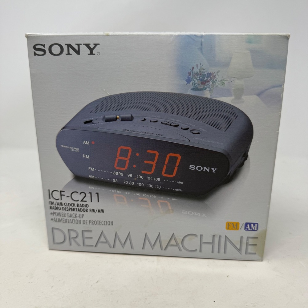 Sony Dream Machine ICF-C211 FM AM Clock Radio Alarm Grey Vintage Bedside NOS New